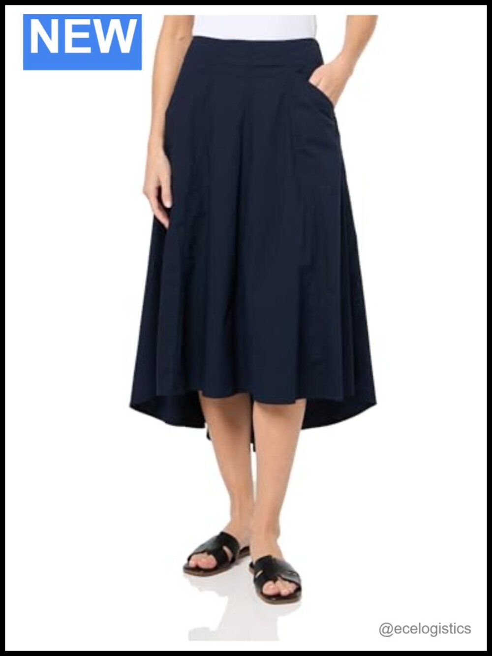 Nautica Women's Ripstop Midi Solid Flare Skirt Lightweight Travel Casual